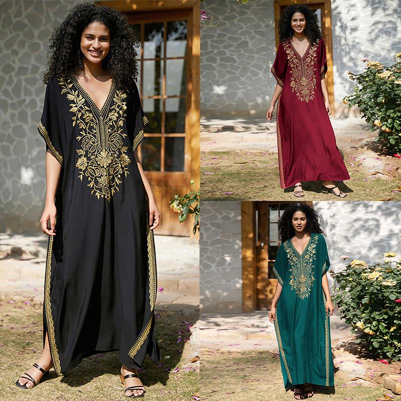 2024 Cotton Embroidered Vacation Plus Size Beach Dress Cover-up