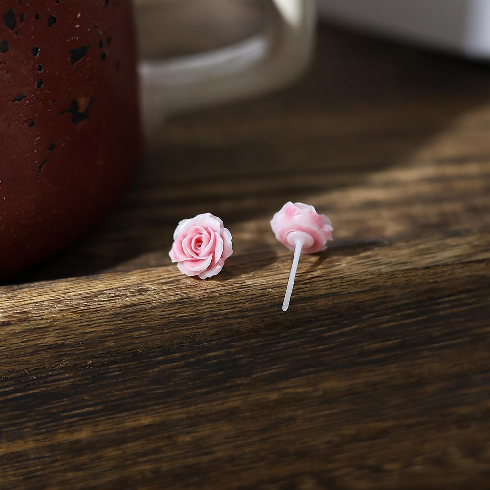 Bioceramic Needle Resin Flower Mini Stud Earrings For Women Allergy Prevention Piercing Ear Hole Jewelry