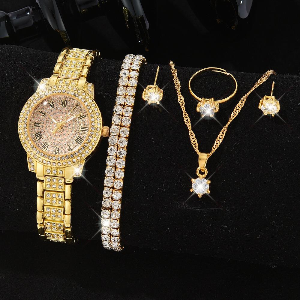 Ladies Watch Set, Steel Belt Full of Diamonds, High-end Quartz Watch Temperament, Business Leisure Watch Wholesale