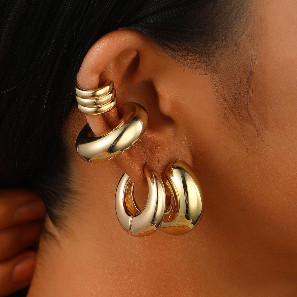 Earrings women's 2026 simple ins exaggerated earrings set jewelry retro high-end personality round ring ear buckle