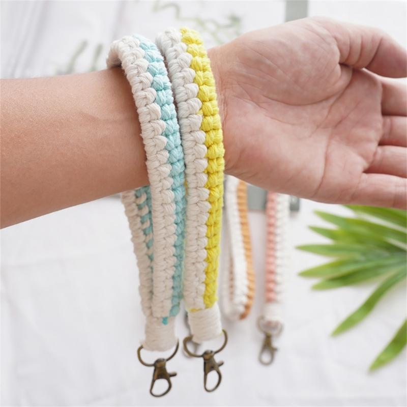 Handmade Cotton Rope Keychain Charm Colorful Braided Wristlet Keyring Soft Woven Key Rings Accessory for Men and Women