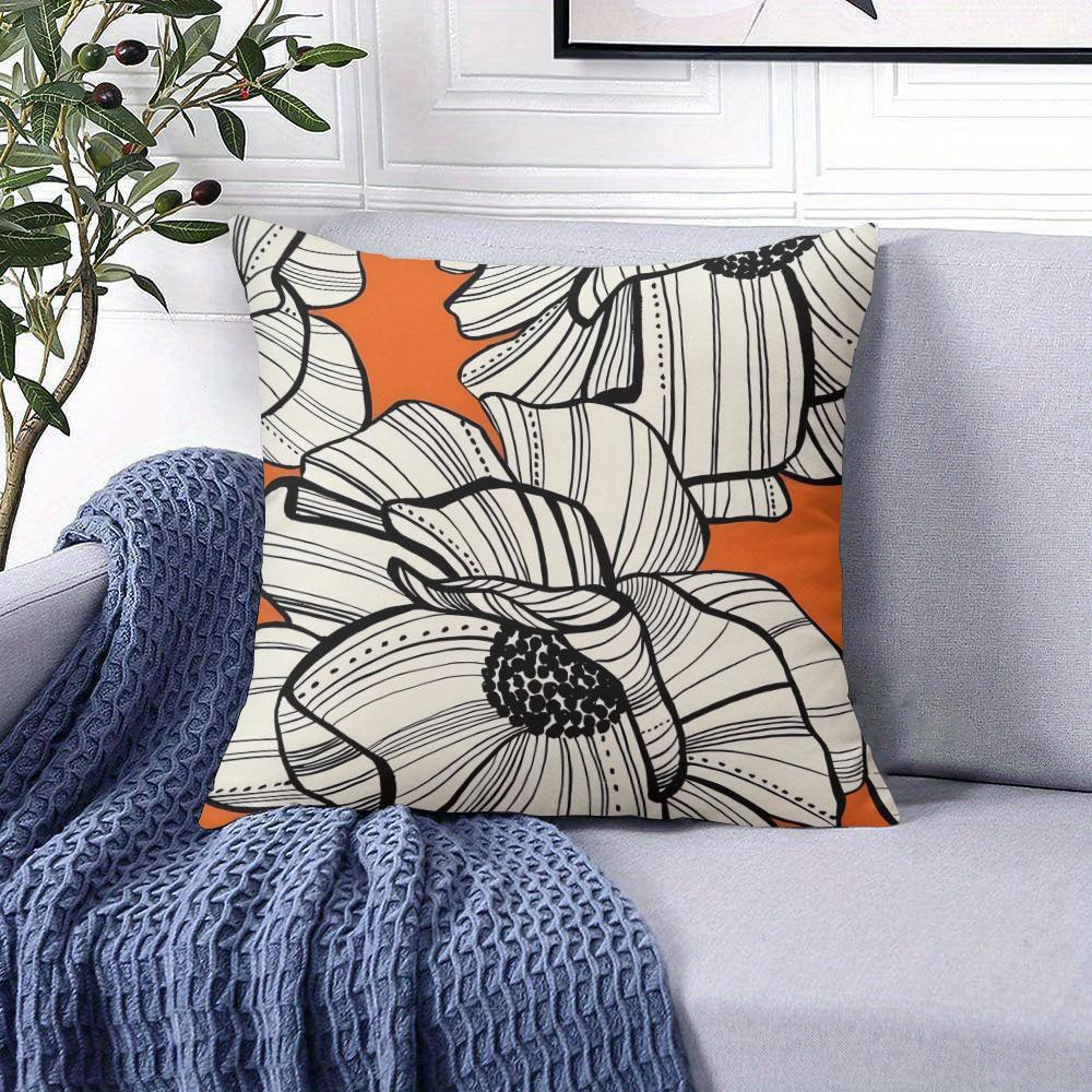 Orange Flowers square Jacquard Pillow Cover for Sofa Office Waist Cushion Cover Home Decorative Pillowcase