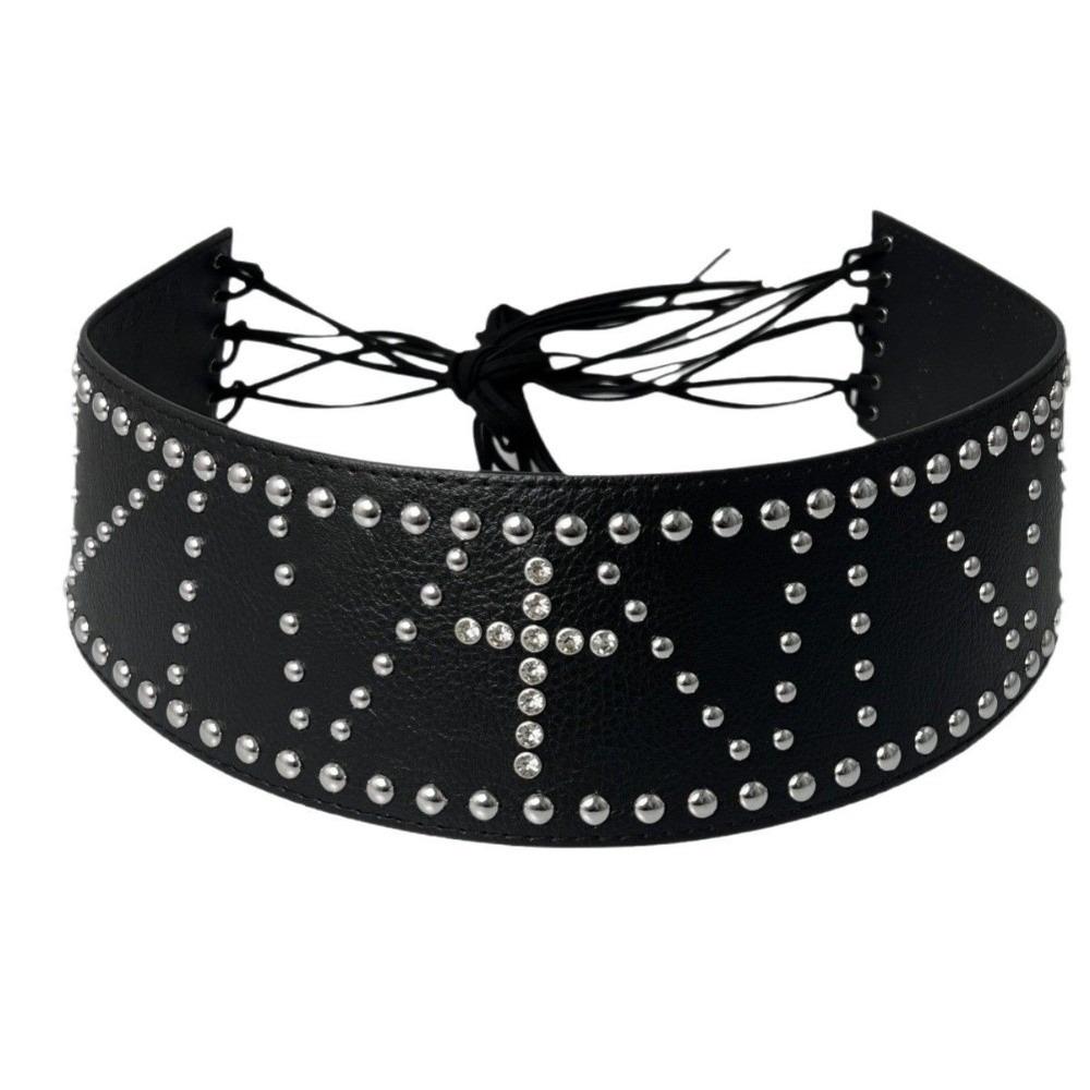 Wide Leather Waist Belt Vintage Women's Dress Belt Retro Cross Rivet Belt  Streetwear