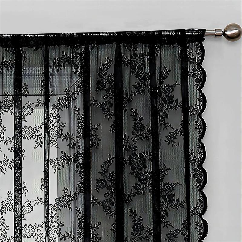 1pc Romantic Lace Sheer Curtain Flower Lace Window Curtains for Living Room Bedroom Home Window Screening Rod Pocket