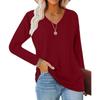 Women's Elegant V-Neck Long Sleeve Casual Loose Top - Solid Color, Spring 2025 Collection