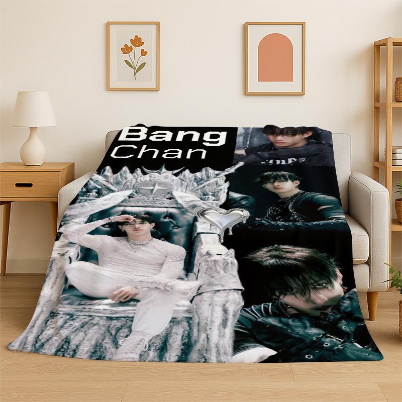 Kpop Bang Chan Stray Kids Music Flannel Blanket Soft Warm Throw Blanket for Bedroom Living Room Bed Travel Camping Picnic Gift