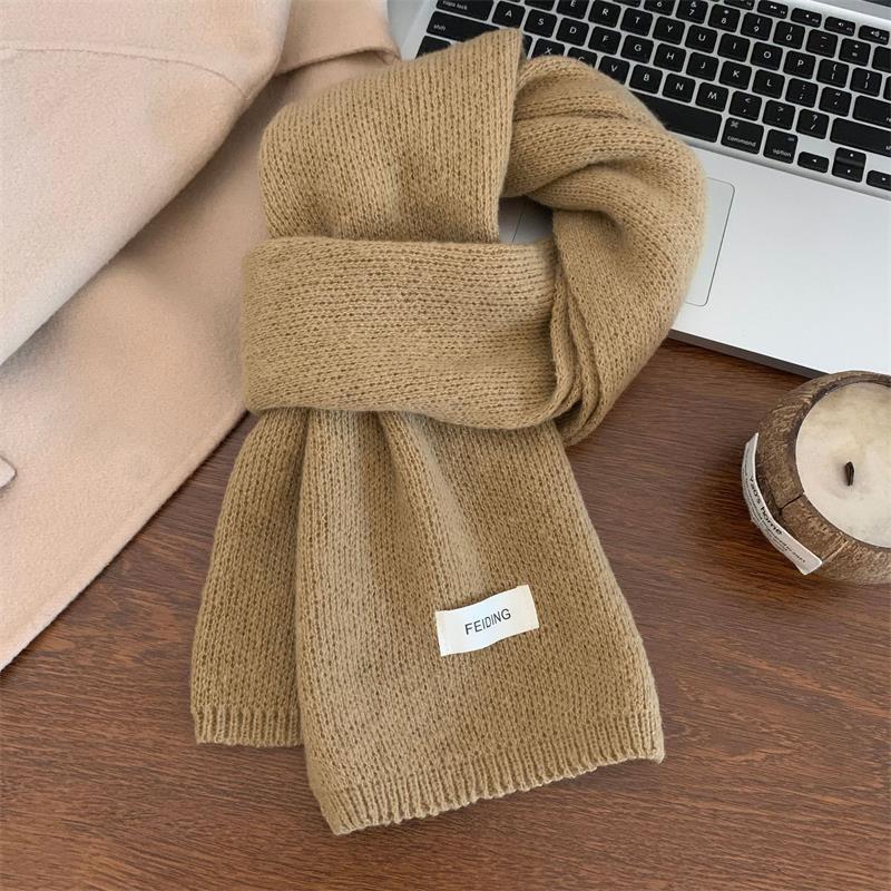 

Cute Solid Color Plush Knitted Scarf Winter Warm Cold-proof Neck Guard Scarf Student Neckband Girly Fashion Accessory Christmas хакі
