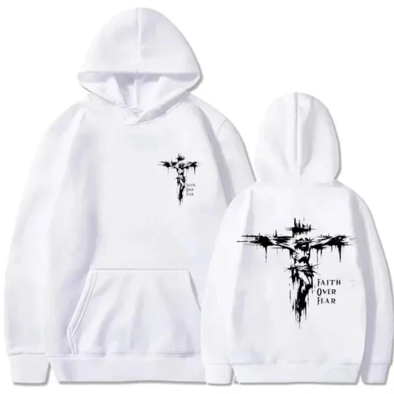 Felpa da uomo con croce religiosa e stampe di testo motivazionale stile pullover moda autunnale felpa con cappuccio felpa casual unisex