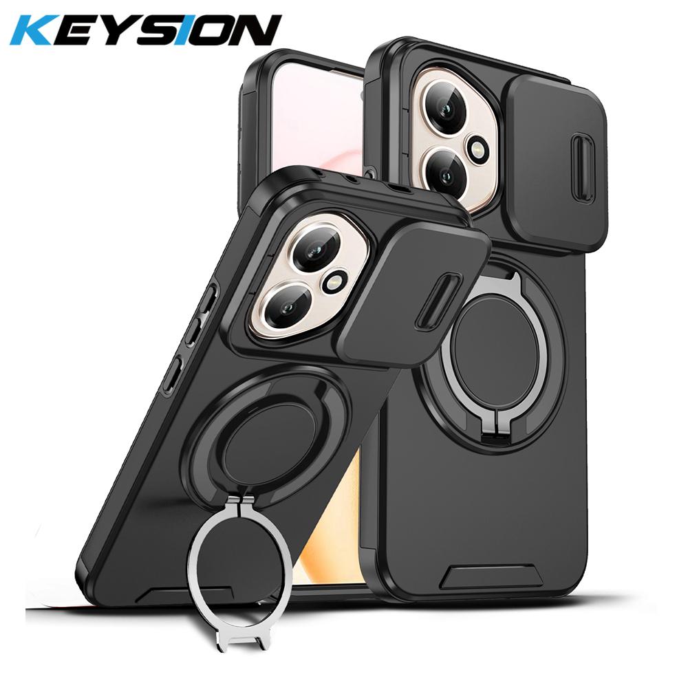 KEYSION 360° Ringständer Handyhülle für HONOR 400 Pro 5G Schiebkamera Schutz Magnetische Stoßfeste Rückabdeckung für Honor 400 5G