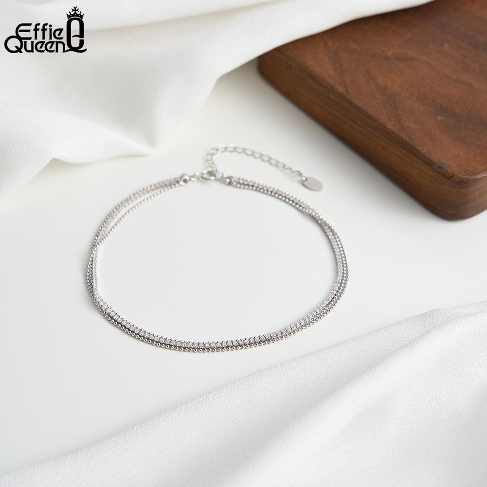 Effie Queen 925 Sterling Silver Dainty 2mm Tennis Anklet Beach Summer Layered Chain Foot Bracelet CZ Jewelry Accessories SA103