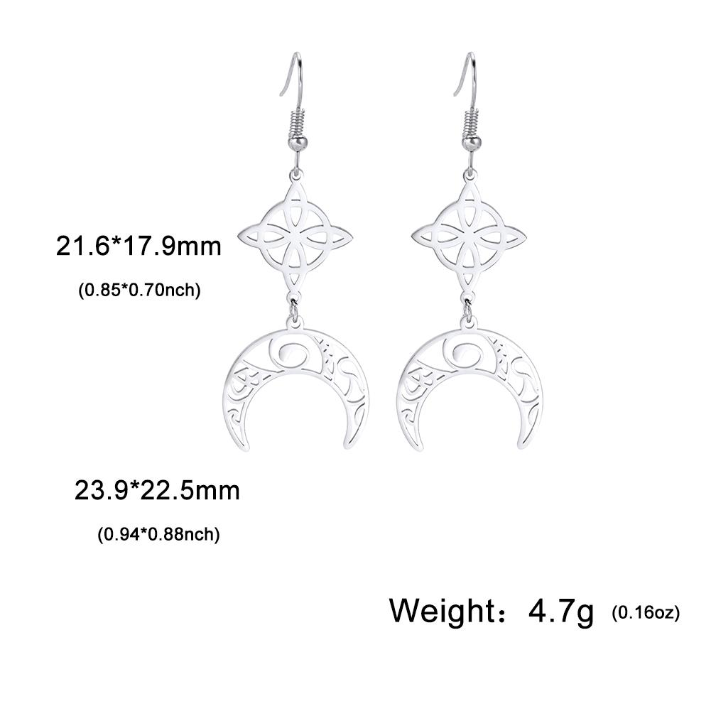 LIKGREAT Witch Knot Moon Drop Dangle Earrings for Women Girls Stainless Steel Celtic Crescent Pendant Jewelry Valentine's Gift