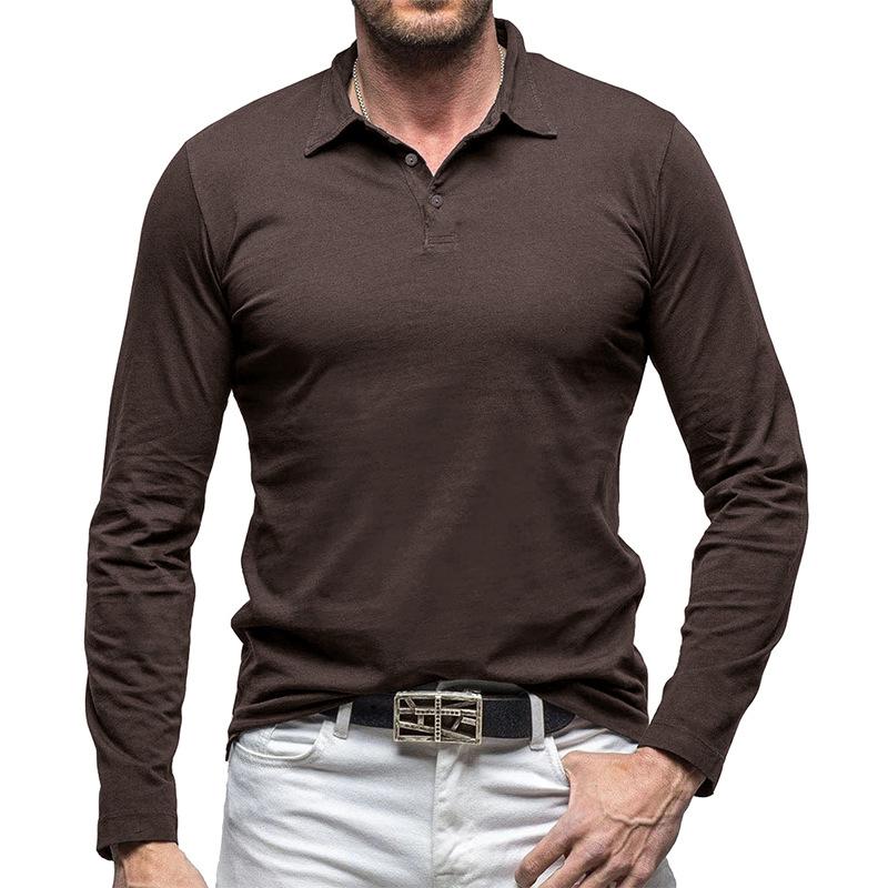 Herren T-Shirt mit Reverskragen für Herbst und Winter, einfarbig, Baumwolle, langärmliges Poloshirt