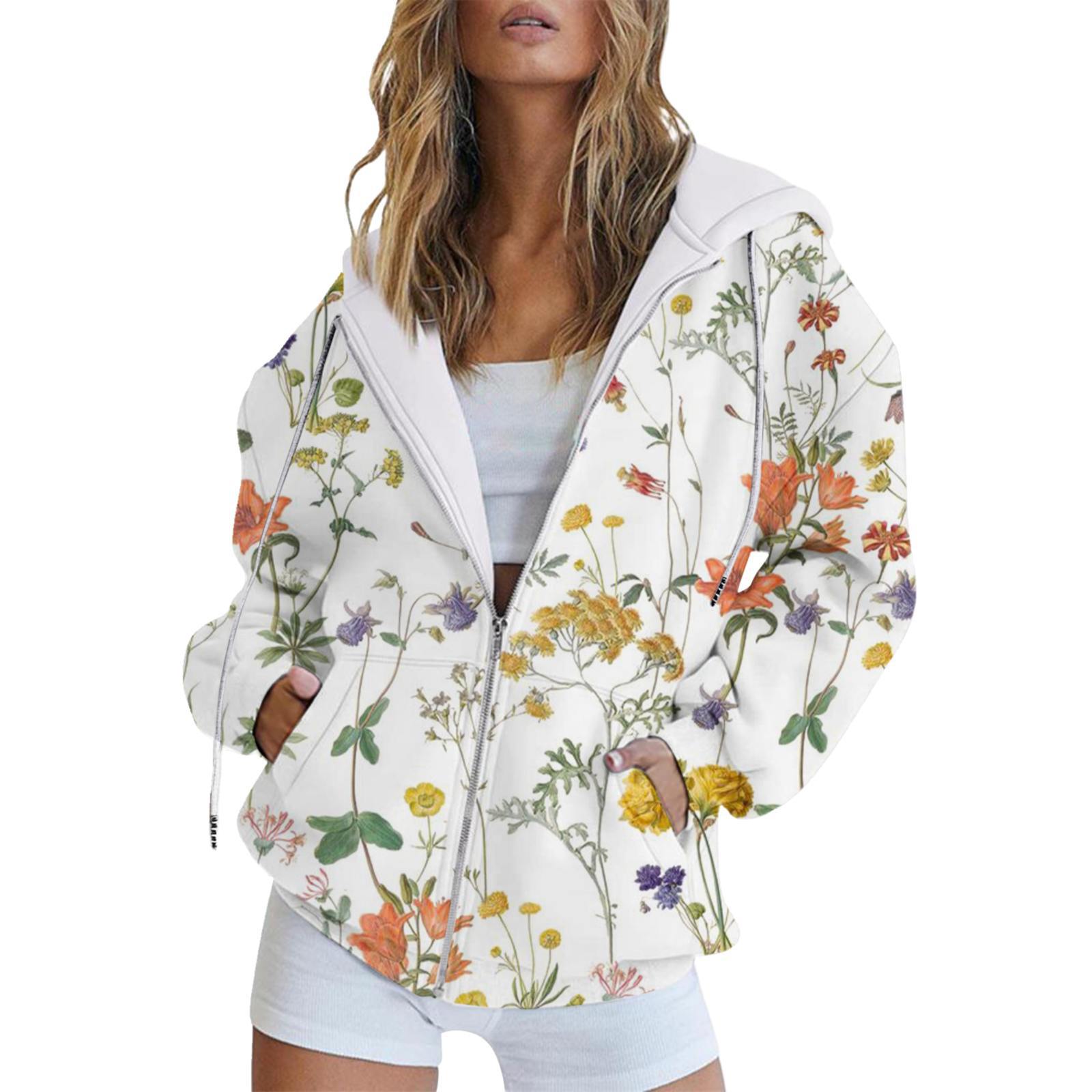 

Карманный цифровой европейский и американский стиль минималистский темперамент, мода на растительные цветы, толстовка с капюшоном на молнии, с длинными рукавамиMC4 4XL