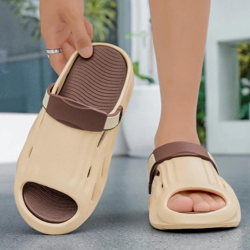 Fashion Casual Thick Bottom Slip-On Slippers Breathable Anti-Slip Summer New Style for Couples Outdoor Wear Comfortable EVA Material