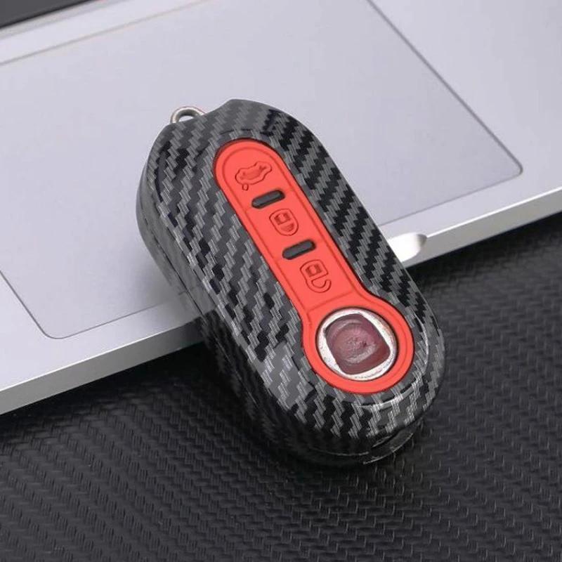 For Fiat Ottimo Keychain Carbon ABS Car Key Fob Shell Cover for FIAT 500 500L 500X Abarth 3-Button Folding Key