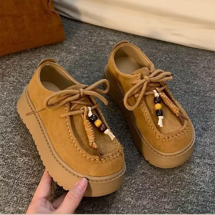 Boken schoenen met dikke zool en hoogteverhoging damesschoenen kangoeroeschoenen herfst nieuw casual veterschoenen muffin schoenen retro dames