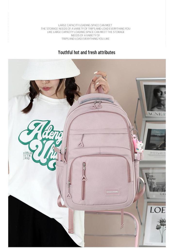 Korean Style Large Nylon School Backpack for Girls – Fashionable, Simple Design for Primary and Junior High School Students