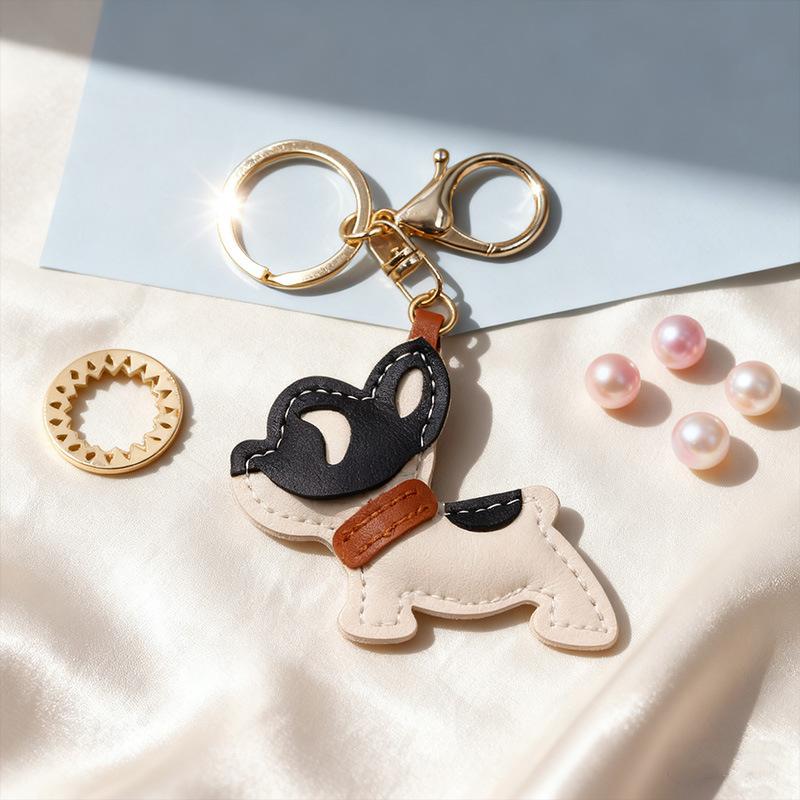 Entzückender PU-Leder Französische Bulldogge Schlüsselanhänger Anhänger Niedlicher Welpe Taschenanhänger Rucksack Hängend Auto Schlüsselanhänger Geschenke Modeaccessoires