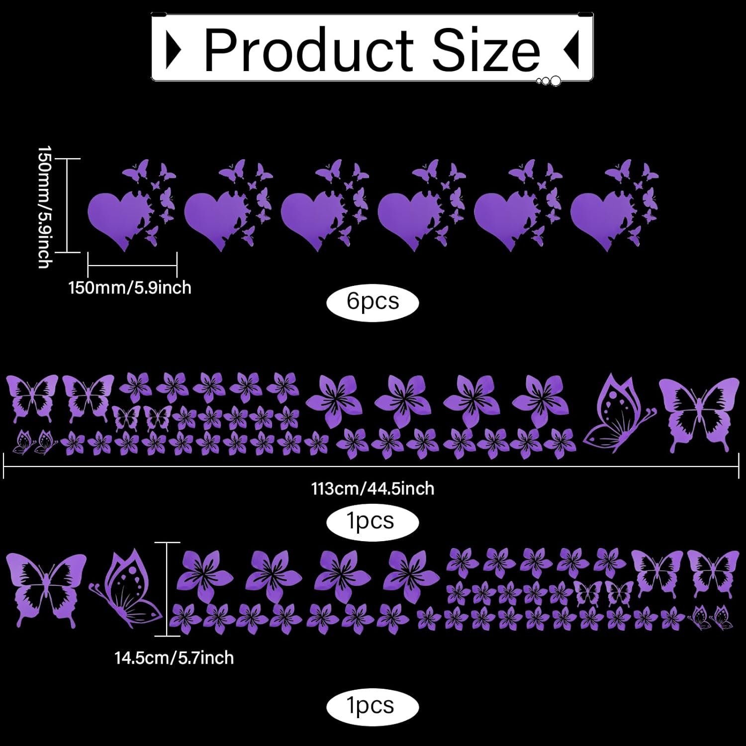

8 Sheets Butterfly Car Decals Purple Flower Bumper Sticker Car Auto Body Sticker Vinyl Self Adhesive Waterproof Automotive Decoration for Window Body