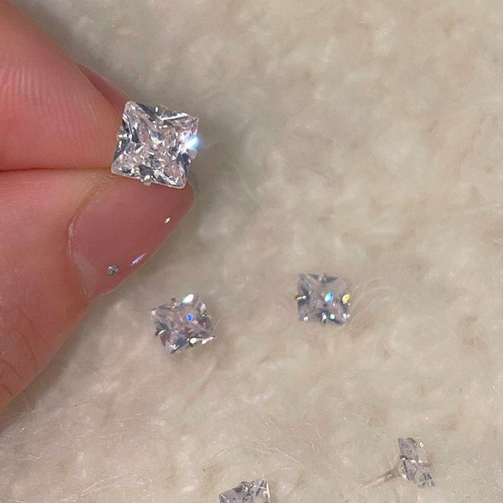 Geometirc Shiny Elegant Zircon Earrings Square Stud Earrings Women Jewelry Korean Style Earrings
