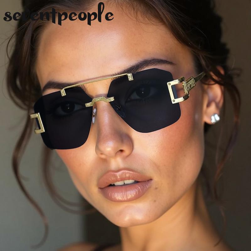 Punk Rimless Polygon Sunglasses Women  Luxury Brand Vintage Frameless Square Sunglass Trendy Double Beam Shades For Ladies