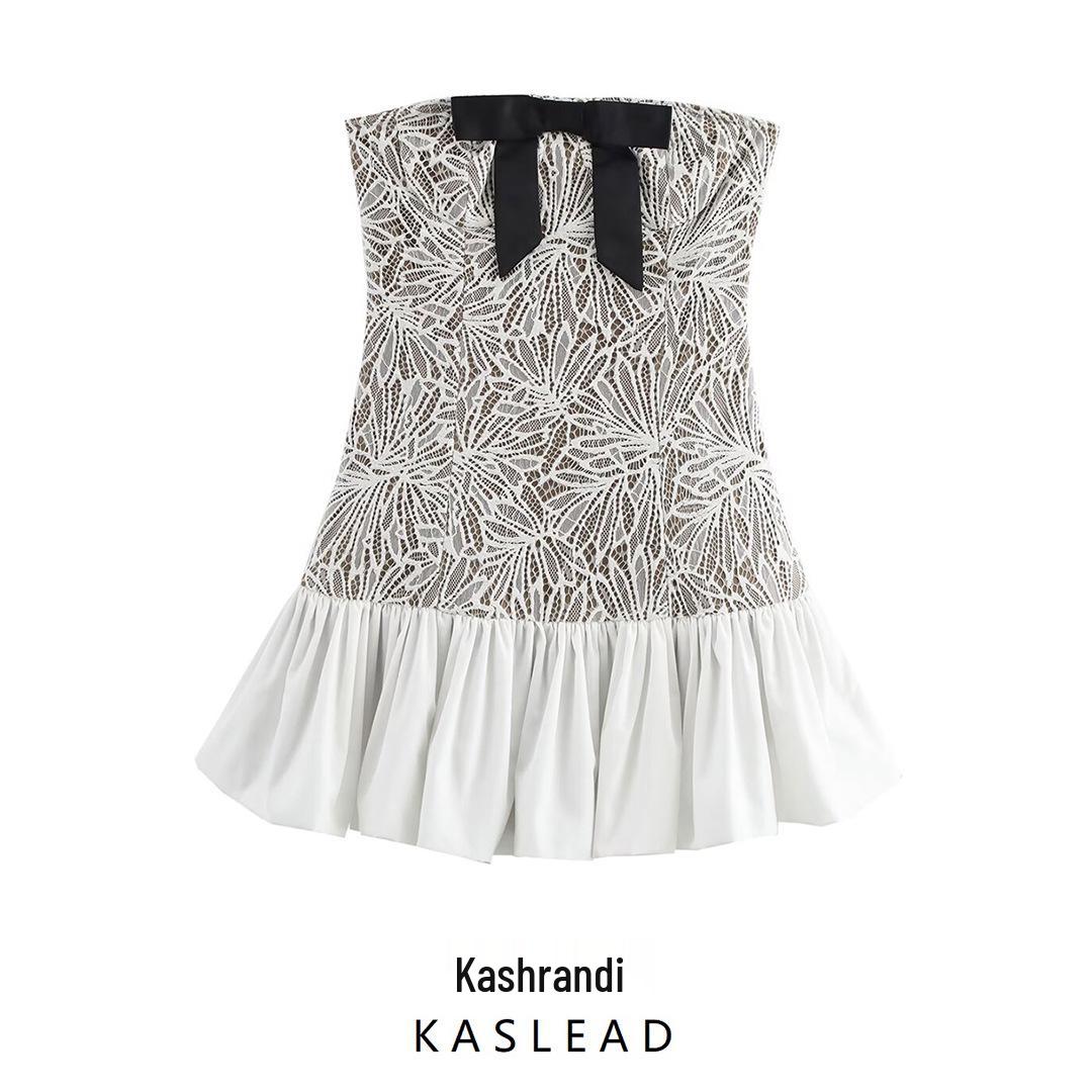 

Spring 2025 Women s Strapless Dress with Lace Bow Décor - European & American Style S