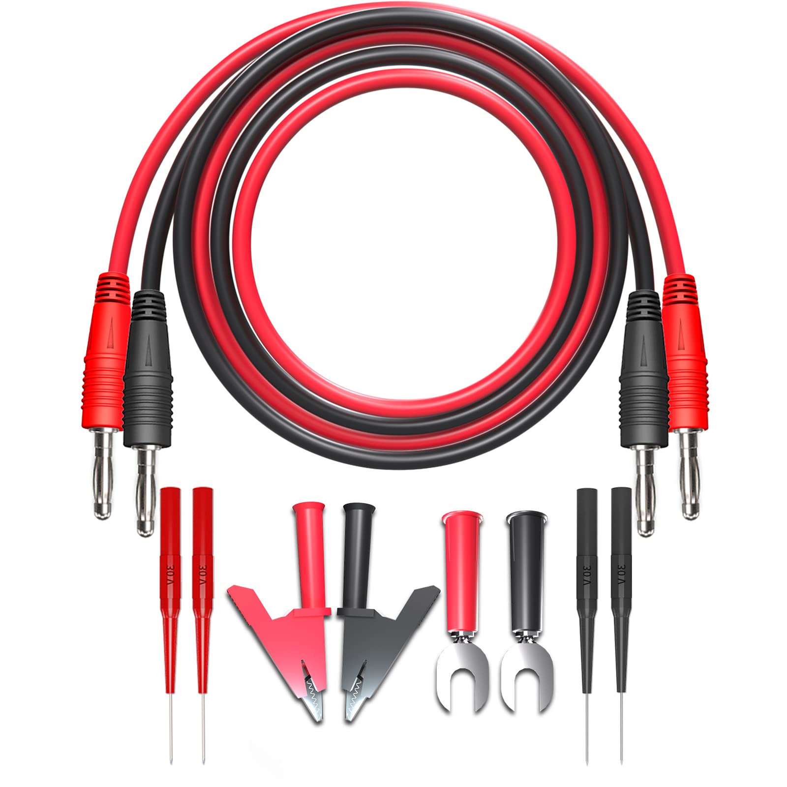 

Cleqee 1м Тестові проводи з ізольованими затискачами типу «крокодил» та банановими штекерами, тестовий щуп з чистої міді, багатофункціональний цифровий мультиметр, мідний кабель, ізольований