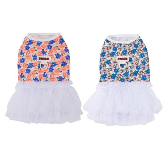 Floral Dog Dress Small Dogs Dress with White Tulle Skirt Summer Tutu Dress for Puppies Bichon Frise Schnauzer Small Breeds