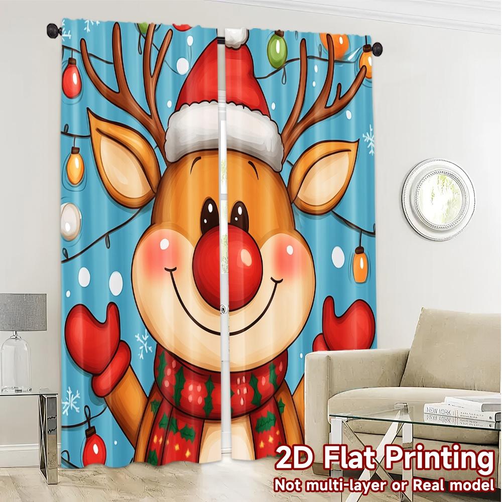 2pcs  Curtains Cute Reindeer Christmas (2) Chic Curtains&Drapes Semi-Sheer Curtains Decorations Outdoor Ldeal for Bedroom   Living