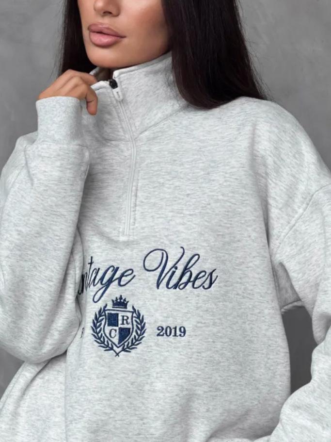 Women's Oversized Retro Letter Print Hoodie - Thick, Warm Outerwear for 2025 Autumn/Winter