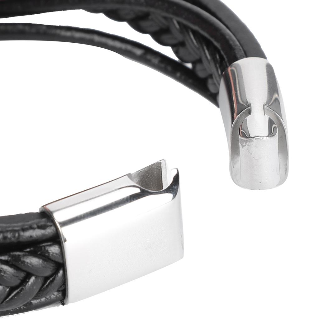 20.5cm Men MultiLayer Bracelet Woven Bracelet Hand Wristband with Magnetic Buckle(Black )