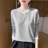 Women's Faux Two-Piece Color Block Knit Top with Round Neck and Long Sleeves - Spring Collection
