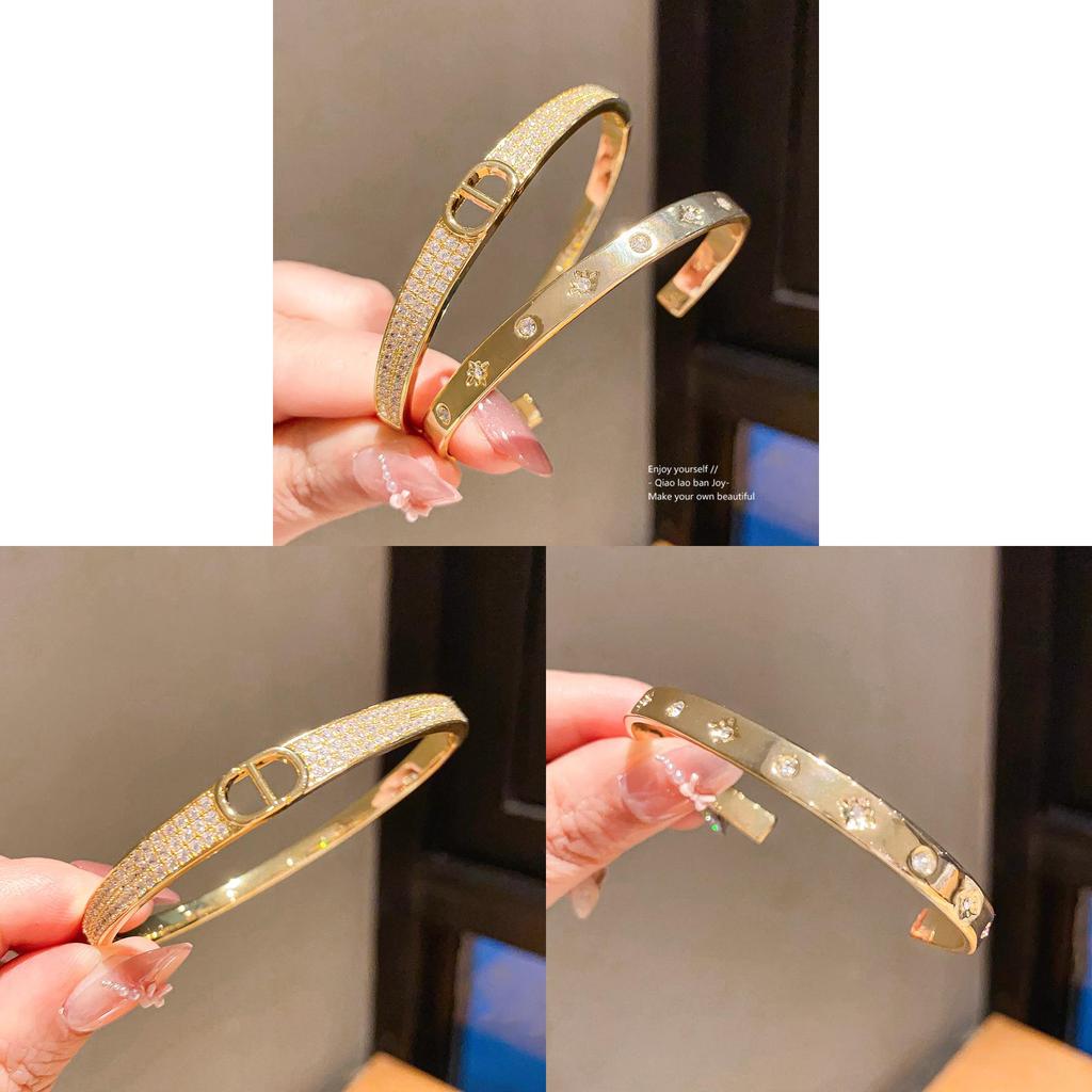Classic Round Zircon Stone Cuff Bracelet With Gold Finish For Fashion Enthusiasts
