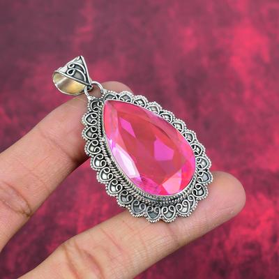 Ciondolo con pietra preziosa in kunzite rosa, ciondolo in argento sterling massiccio 925, gioiello fatto a mano con pietra portafortuna, regalo per lui
