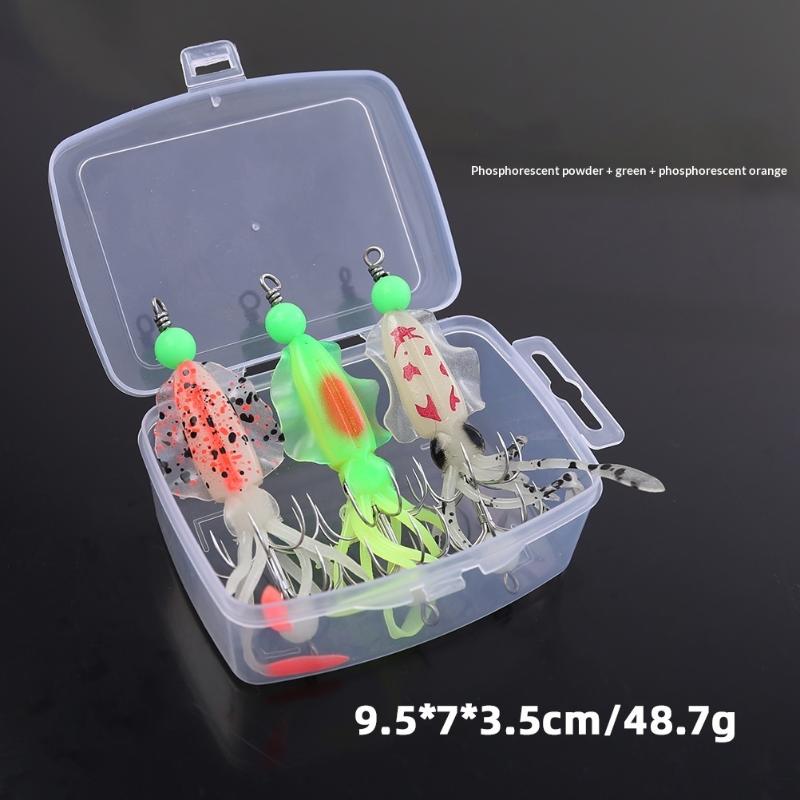 

Набор светящихся кальмаровых джигов 3 шт. Реалистичная мягкая приманка с острыми крючками, смешанные цвета для рыбалки