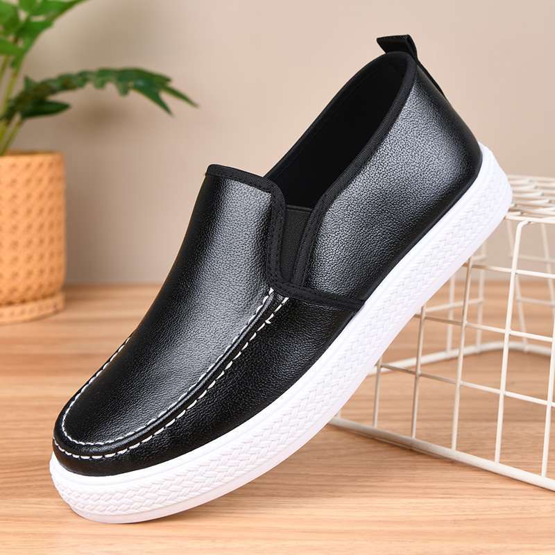 Little White Shoes Men's Soft Sole Soft Surface Breathable Casual Men's Leather Shoes Non-slip Wear-resistant Lightweight Medical Work White Shoes