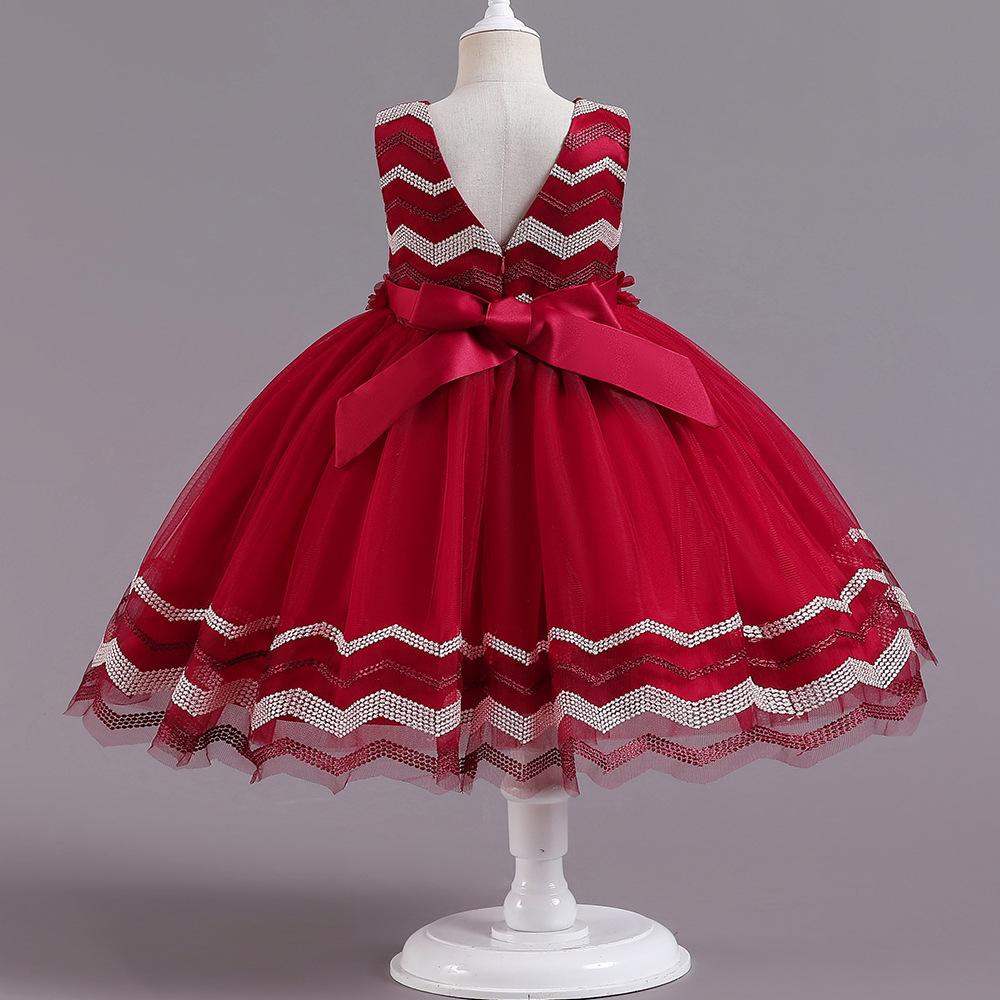 Christmas Party Wedding Princess Dresses Lace Applique Sequins Bow  Elegant Girls Clothing