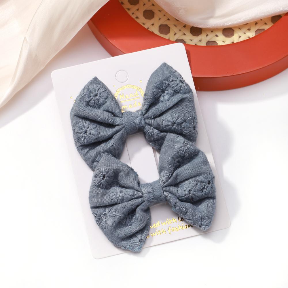 2pcs/set Embroidery Bows Hair Clips Solid Hairpins Girls Handmade Cotton Barrettes Kids Butterfly Hair Pin Baby Hair Accessories