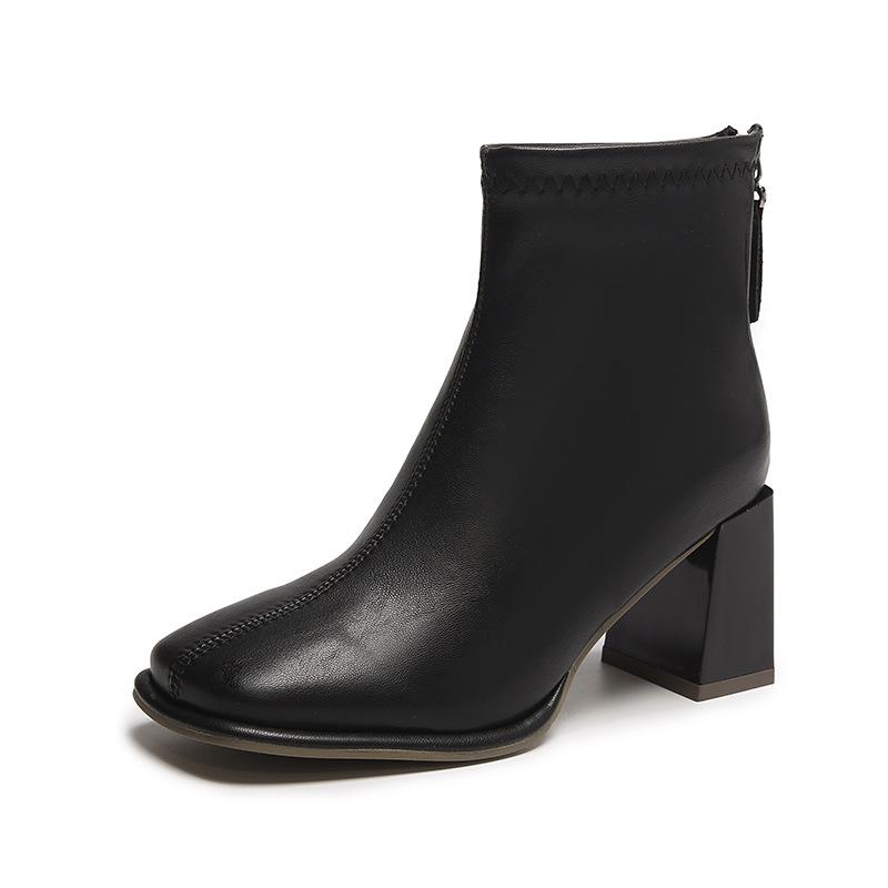 French High-heeled Short Boots Women's New White French Single Boots Thick-heeled Ankle Boots Thin Short Boots In Autumn and Winter 2025