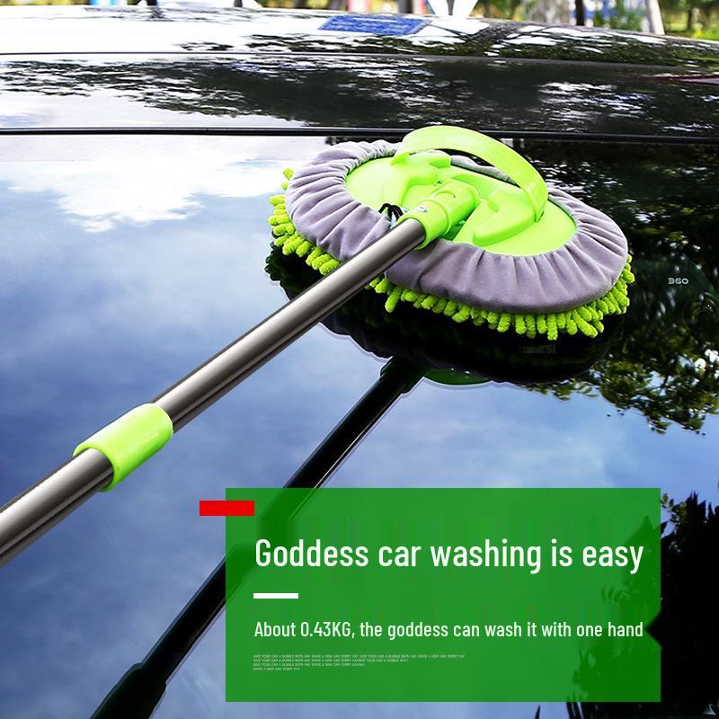 Retractable Chenille Car Wash Mop - Three-Section Wax and Dust Duster Tool