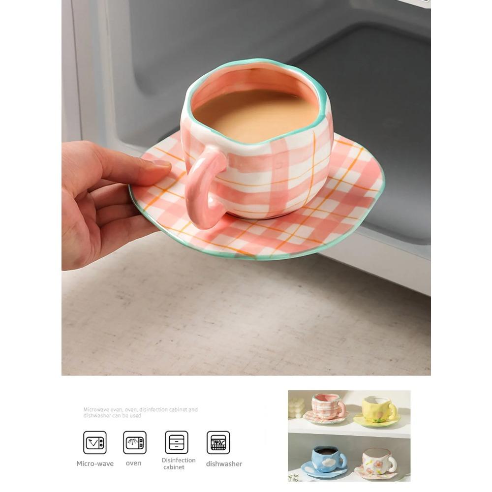 Hand-painted Flower Ceramic Coffee Cup Home Office Mug With Plate Spoon Breakfast Milk Juice Tea Handle Cup Gift Drinkware Set