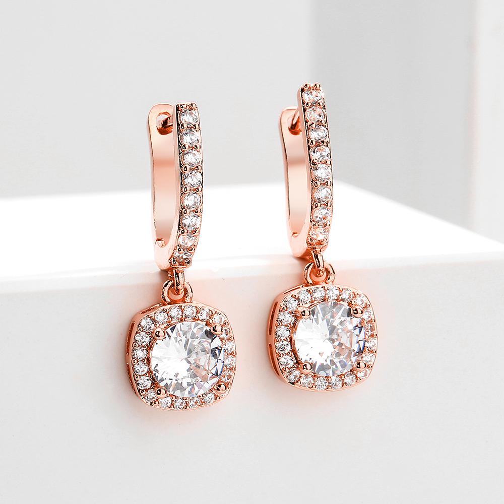 Htpwe New Trendy Square Shape Drop Earrings Brilliant Bridal Engagement Wedding Zircon Elegant Female Dangle Earring Nice Gift