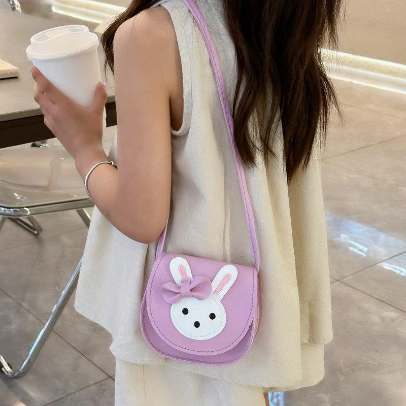 Cute Rabbit Faux Leather Crossbody Bag for Kids, Kawaii Cartoon Mini Square Shoulder Purse, Zipper Closure Single Strap Chain Bag for Children