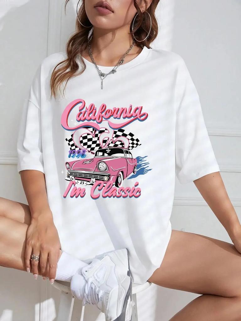 Graphic & Letter Print Crew Neck Unisex T Shirt Women Street Casual T-Shirt Hip Hop Clothing  Plus Size Short Sleeve