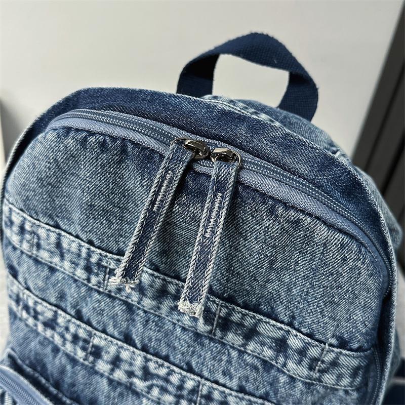 Denim Backpack Large Capacity Student Schoolbag Travel Commuter Backpack