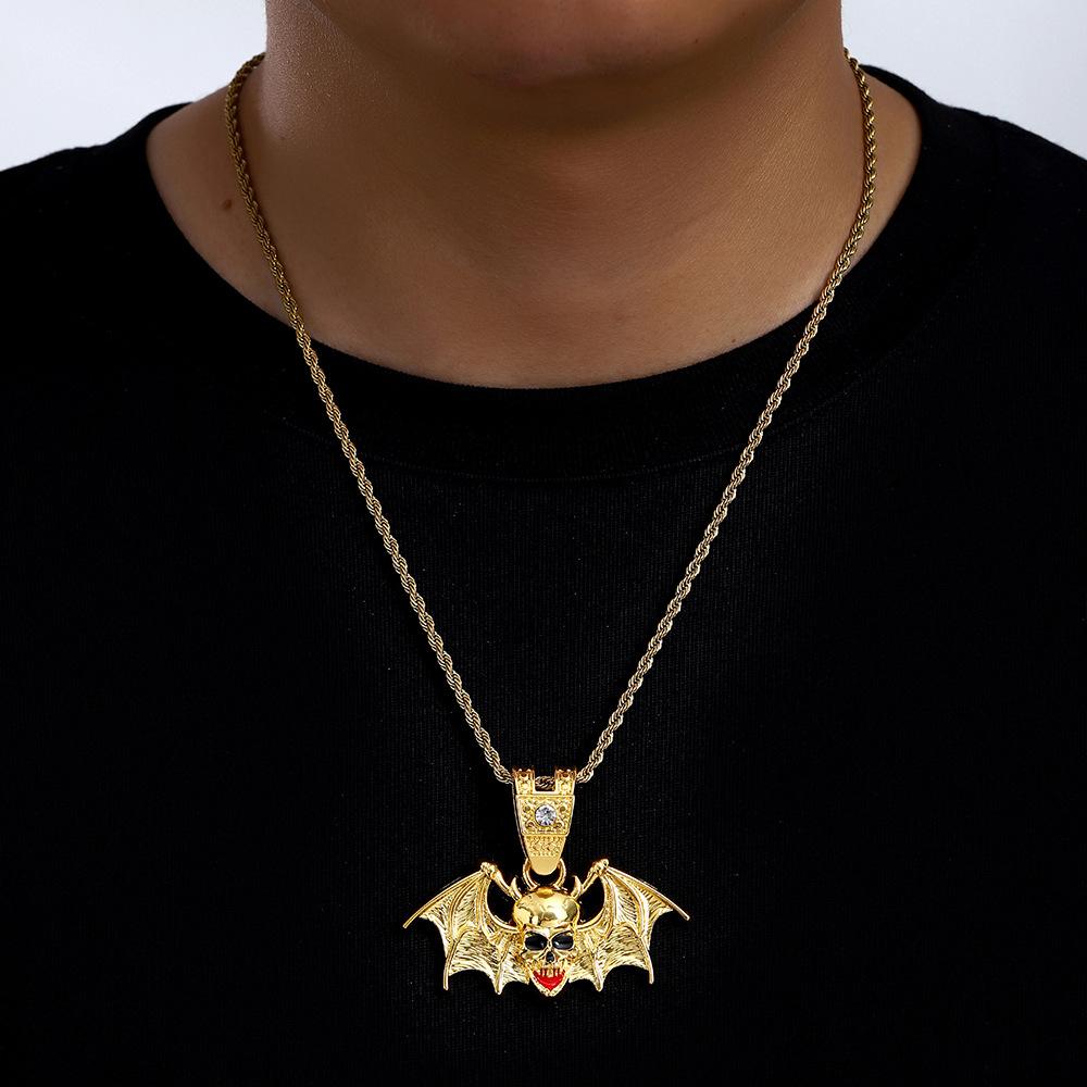Hip Hop Halloween Skull Alloy Oil Drop Pendant Personality Exaggeration Men'S Necklace