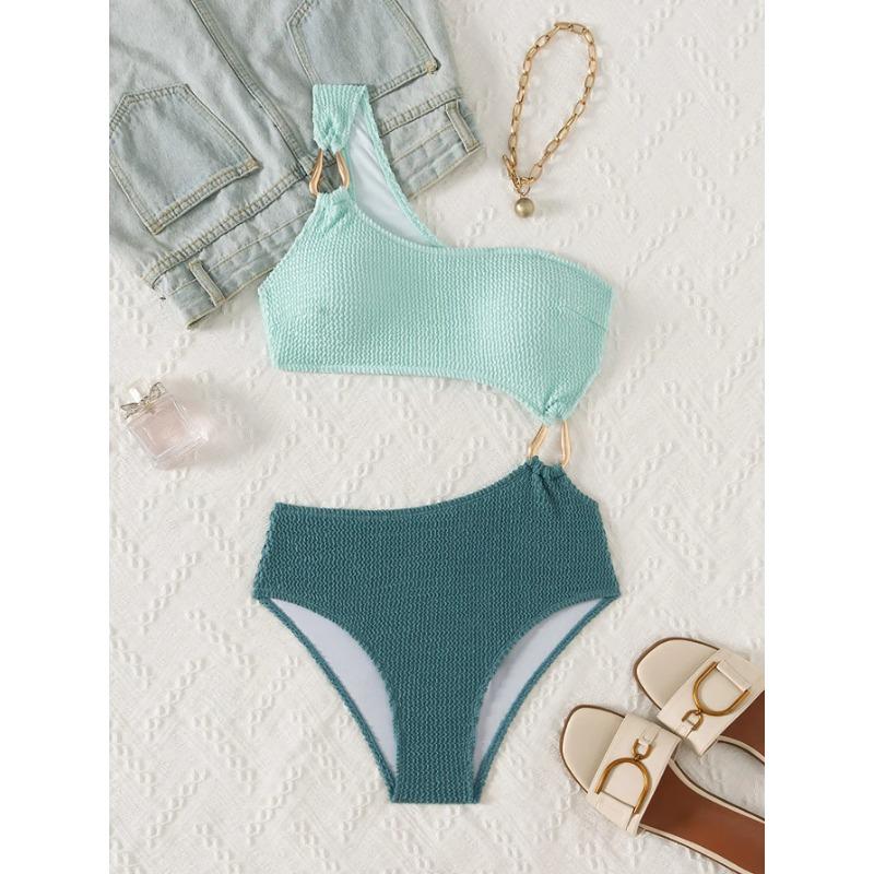 2025 New One-shoulder Bikini Sexy One-piece Women's Patchwork Swimsuit Tight Backless Swimwear Summer Push Up Beach Bathing Suit