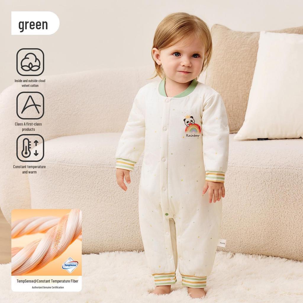 Jingqi Baby Quilted Snap-Front Romper - Autumn/Winter, Thin & Warm for Newborns