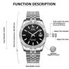 BUREI Men's Automatic Mechanical Watch, Waterproof, Analog, Popular for Business, Date Display, Black, Stylish, Simple, Luminous Watch
