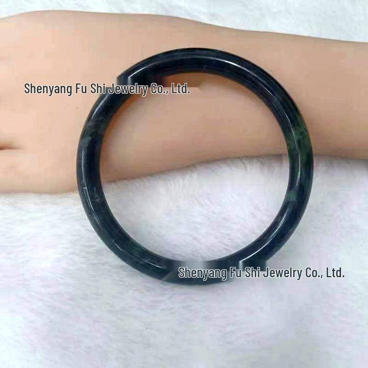 Women s Black Jade Xiuyu Bangle Bracelet - Thin Round Design 53/54